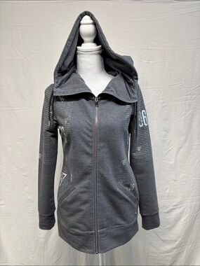 Rufen Charcoal Gray Hooded Zip-Up Jacket with Subtle Print